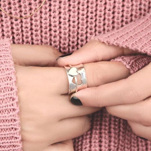 Кластерные кольца винтажные сердца сплайсинга для женщин для женщин Секретабельное вращение против стресса -тревоги кольцо кольцо кольца