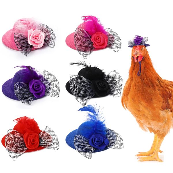 7 peças de chapéus de frango fantasia engraçada capacete de frango acessórios de Halloween Mini chapéu com alça de queixo elástica ajustável para coelho de hamster galinha (7 cores)