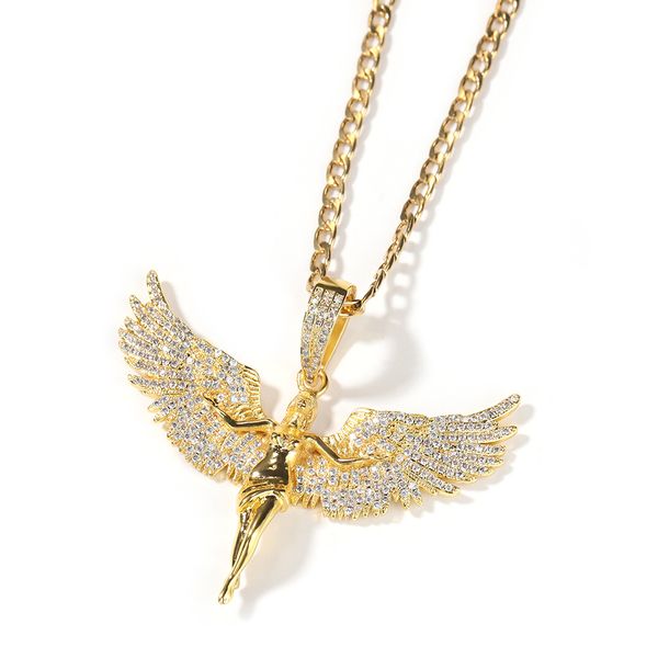 TopBling Hip Hop Rap Retro Collana con ciondolo ali d'angelo Regalo di gioielli placcati in oro reale 18 carati