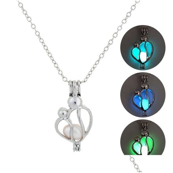 Collane con ciondolo Nuova collana luminosa per madre e bambino Glow In The Dark Open Cage Catene con ciondolo a forma di medaglione per le donne Fashion Mothers Da Dhxdb