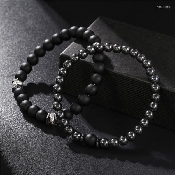 Charm Bracelets Fashion 2Pc/Sets Charms 8mm Black Frosted Stone Sets Punk Matte Beads Pulseira Para Homens Mulheres Jóias