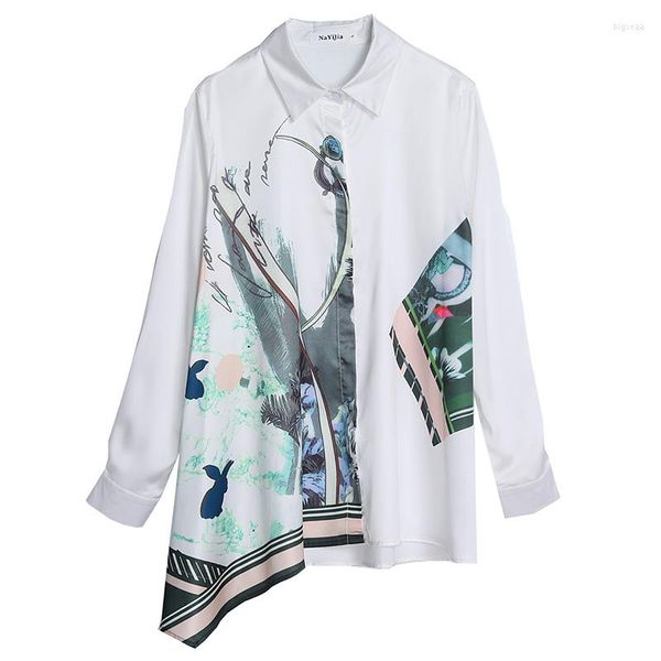 Camicette da donna Seta con stampa floreale Ropa Mujer Top da donna e vestiti eleganti da donna Blusas Camicia da donna Kimono Camicetta da ufficio taglie forti