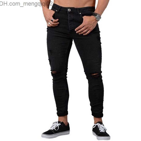 Мужские джинсы 2018 Blue Fashion Skinny Casual Jeans Мужские винтажные джинсовые брюки растягиваемые брюки сексуальная тонкая дыра с разорванной мужской джинсы Z230707