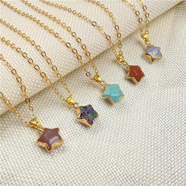 Kolye Kolyeleri Doğal Kristal Pentagram Yıldız Taş Golden Edge Crystal Kristaller Kuvars Çakra Taş Takımları Kadınlar İçin Neclace Hediye