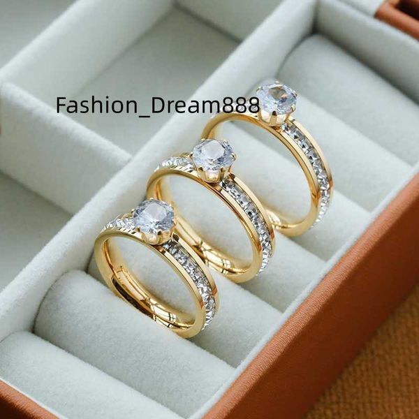 Anéis delicados de zircônia de aço inoxidável banhados a ouro 18K minimalistas à prova d'água anéis de dedo joias de casamento para mulheres