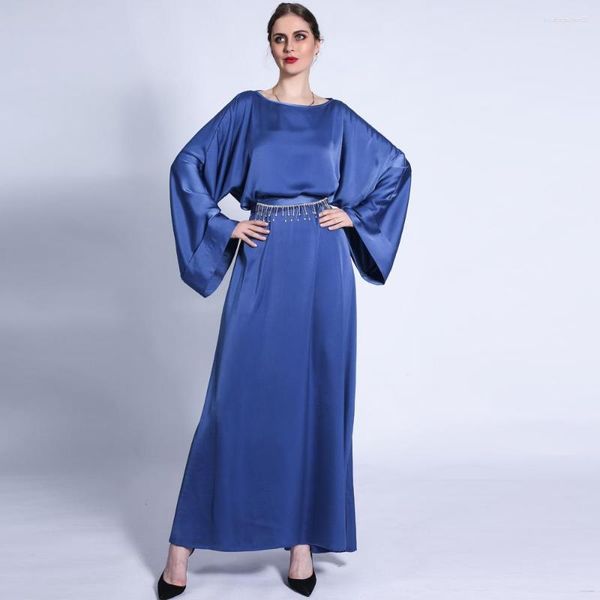 Roupas étnicas Robe Longue Satin Femme Musulmane Abaya Dubai Kaftan Turquia Islam Muslim Vestido Longo Vestidos Plus Size Para Mulheres Vestidos