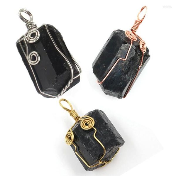 Подвесные ожерелья xsm Натуральные черные турмалиновые нерегулярные подвески для ожерелья из проволоки чакра Рейки Шорль Сырые камни чары амулет