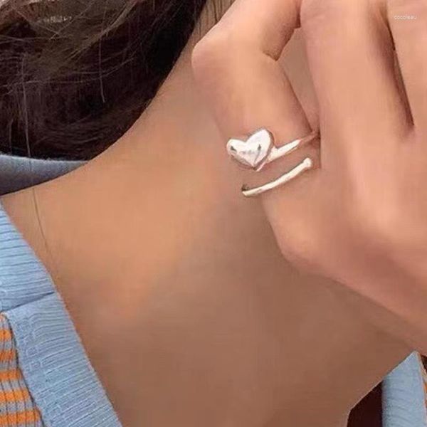 Cluster Rings Fashion Real 925 Sterling Silver Smooth Heart Para Mulheres Dedo Jóias Finas Anel de Amor Feminino S925 Acessórios