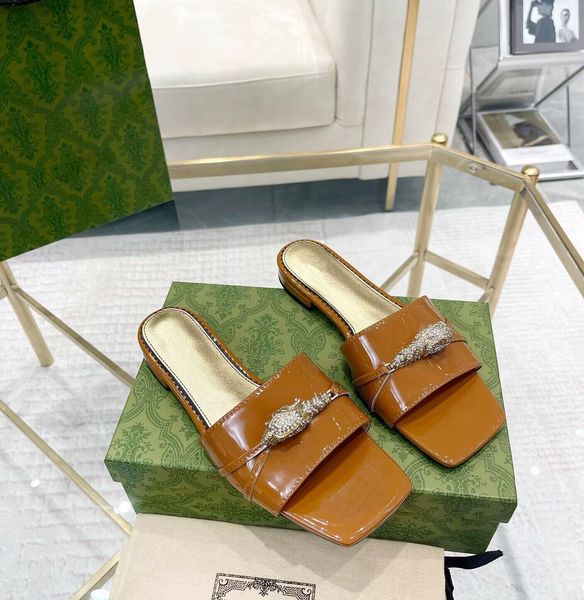2023er Sandale Damen Slipper Flats Sandale DAMEN SLIDE SANDAL HARDWARE echtes Leder offene Zehen Luxus-Designer-Sandalen mit Boxen Fabrikverkauf 35-43