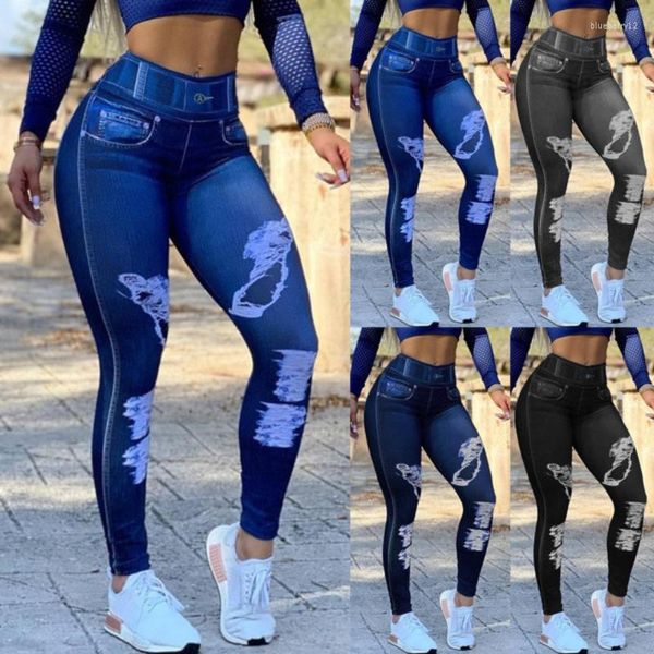 Jeans da donna 2023 Pantaloni da donna estivi Moda stampata Capris Collant in denim imitazione Casual Sport Streetwear Pantaloni da donna Y2k