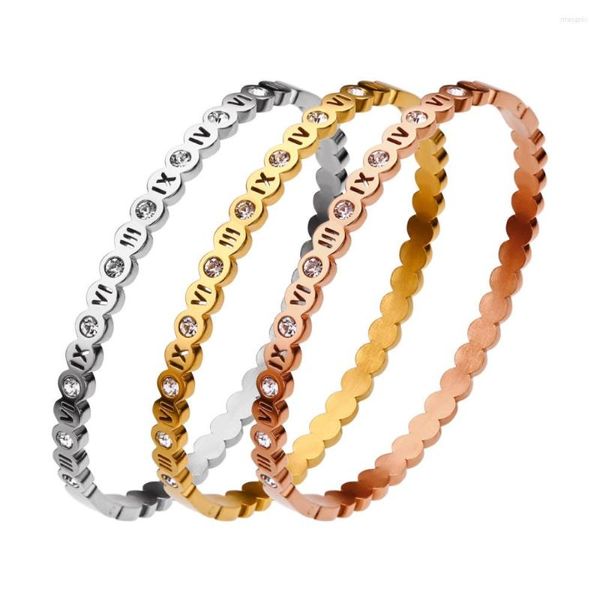 Armreif Damen aushöhlen Roam Nummer Armbänder mit Zirkonia trendige Goldfarbe Edelstahl Hochzeit Schmuck für Paare