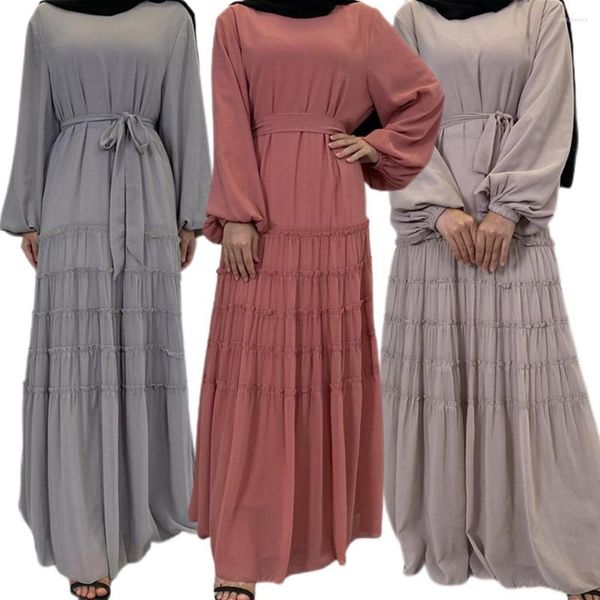 Ethnische Kleidung Eid Ramadan Muslimische Frauen Langes Kleid Chiffon Feste Rüschen Islamischer Naher Osten Dubai Kaftan Maxi Robe Abaya Arabisch Lose