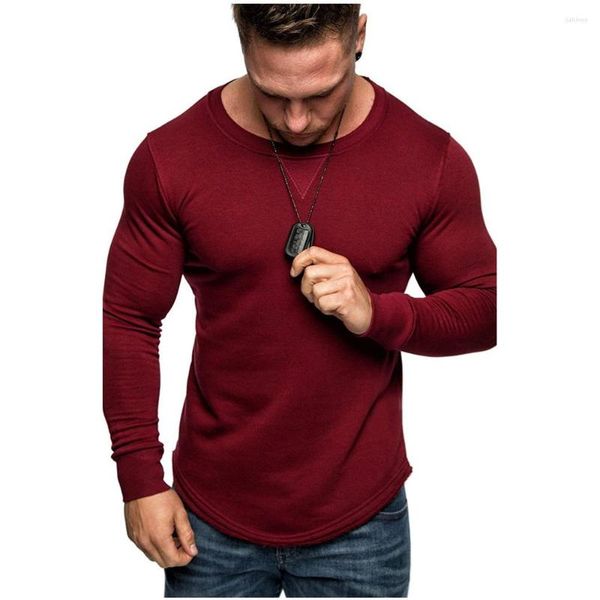 Camisetas Masculinas MRMT 2023 Marca Cor Sólida Decote Redondo Manga Longa Costura Personalidade Estilo Europeu Americano T-shirt