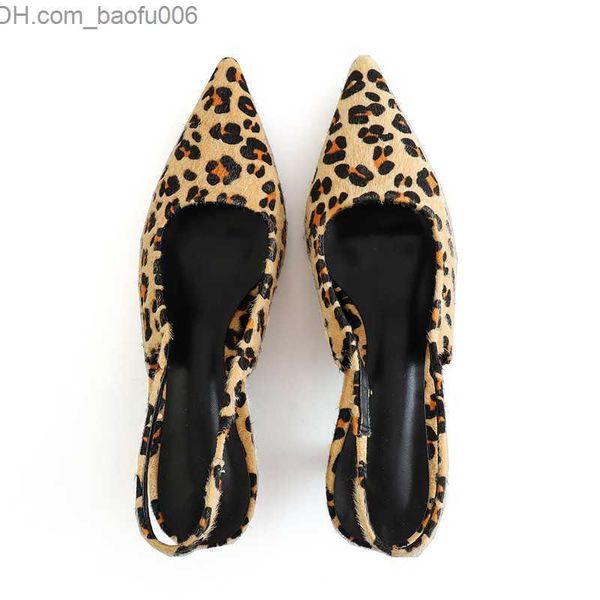 Kleidschuhe TRAF 2023 Damen-High-Heels mit Animal-Print, spitzer Zehenbereich, Leoparden-High-Heels, Slingback-Pumps, Damen-Vintage-Sandalen, lässige Pump-Schuhe für Damen, Z230712