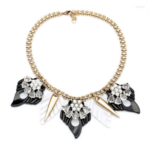 Anhänger Halsketten Mode Schwarz Weiß Acryl Blätter Anhänger Halskette Für Frauen Klar Glas Blumen Figaro Kette Statement