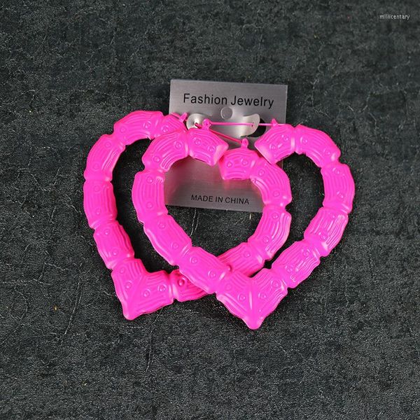 Orecchini a cerchio Colore oversize Bambù fluorescente Hip Hop Punk Heart Iron Fashion Street Dance Accessori per gioielli