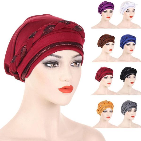 Roupas étnicas 2023 Tranças Turbante Feminino Muçulmano Hijab Chapéu Moda Lenço na Cabeça Bonnet Chemo Cap Queda de Cabelo Gorros Chapéus