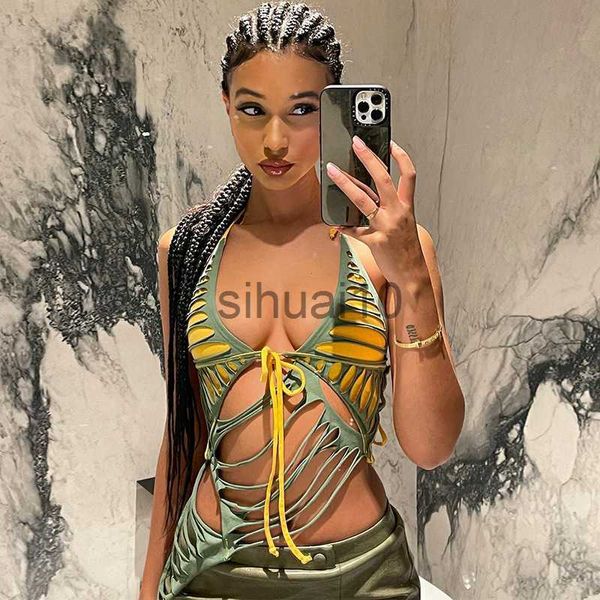 Serbatoi fai-da-te Camis Cut-Out Asimmetrico Halter Top Trashy Y2k Streetwear Sexy Canotta Womans Canotta Rave Festival Abiti J230706