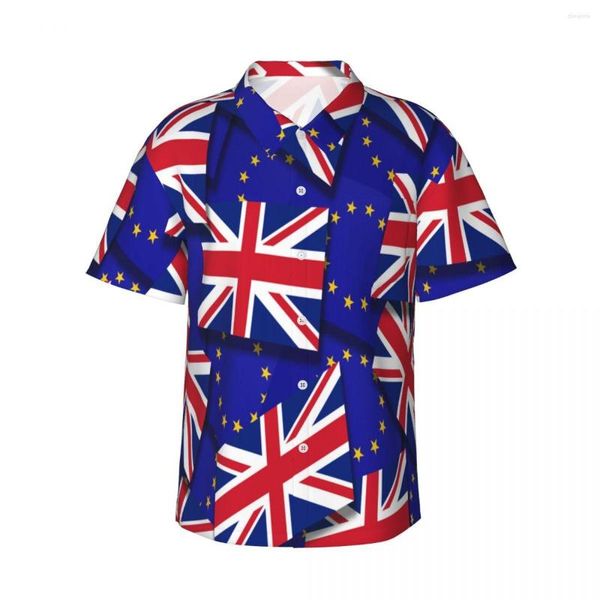 Camisas casuais masculinas Camisa bandeira do Reino Unido manga curta tops lapela verão