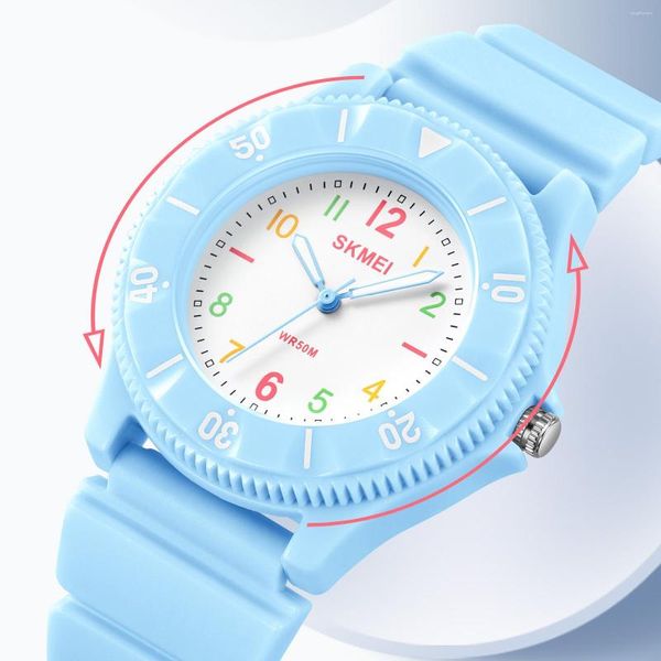 Relógios de pulso SKMEI Fashion Colorido Macaron Color Watch Teen Student Rotatable Outer Ring Chronograph Trend Sports Style Quartz 2151