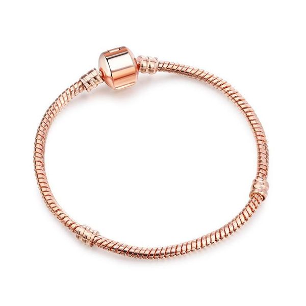 Charm Bracelets New Rose Gold Basic Snake Chain Bracelet Women Men Fecho Magnético Pulseira Para Contas Europeias Fazendo Jóias 17-21Cm D Dhkb9