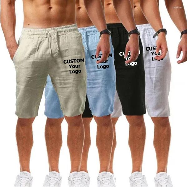 Männer Shorts DIY Individuelles Logo Druck Sommer Leinen Baumwolle Hosen Männlichen Atmungs Einfarbig Hosen Fitness Streetwear Lose