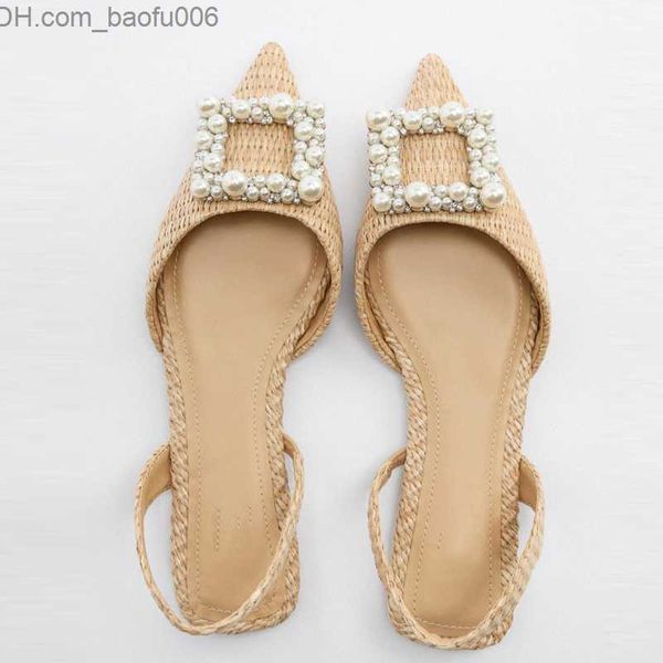 Scarpe vestiti traf 2023 scarpe pianeggianti perla spagnola da donna casual rimbalzo di rinestone scarpe da donna primavera/estate scarpe a basso tacco da donna Z230710