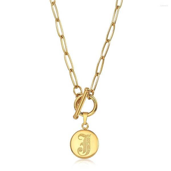 Anhänger Halsketten Initial Brief Disc Münze Charme Halskette Gold Farbe Edelstahl Büroklammer Link Kette Für Frauen Männer Geschenk DN257
