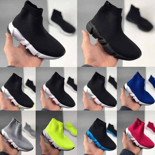 Sapatos de grife para crianças Tênis de velocidade Paris Meia Botas Crianças Meninas Meninos Tênis Juvenil Corredor Sapato Infantil Preto Branco Vermelho Azul Neon Amarelo Brilhante Rosa Hortensia