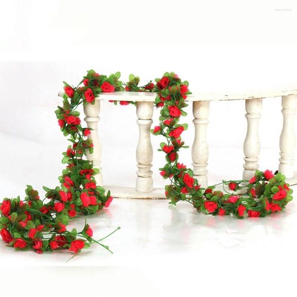 Flores decorativas 2 pçs Rosa Vinha Artificial Decoração de Casamento Faça Você Mesmo Flor Falsa Decoração do Quarto para Casa Pendurado na Parede Guirlanda Plantas