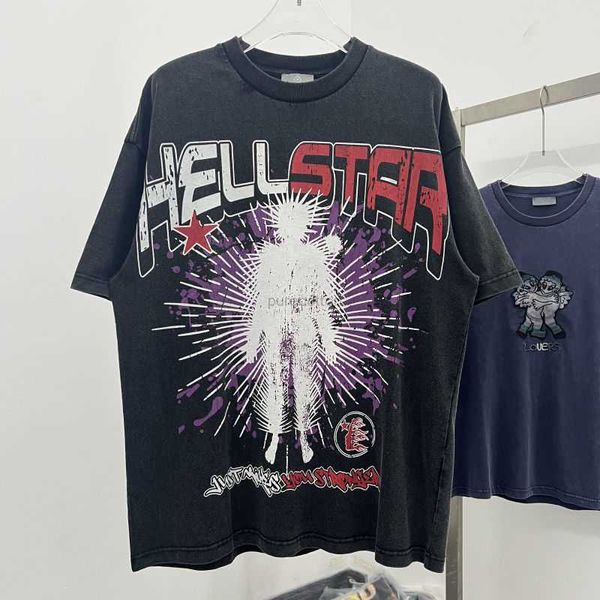 Tasarımcı Moda Giyim Tees Tshirts Hellstar Amerikan Yüksek Sokak Mektubu Portre Karikatür Baskı Eski Gevşek Hip Hop Erkekler Kısa Kollu Tişört Rock Hip Hop