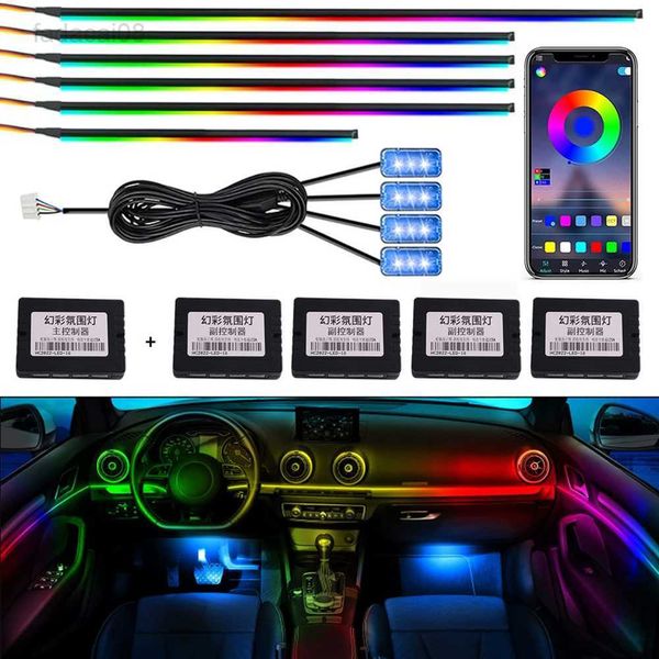 Assine Universal Acrílico Neon LED Luzes ambiente do interior do carro APP Strip Light Guide Fibra Óptica RGB Auto Decoração Lâmpada de ambiente HKD230706