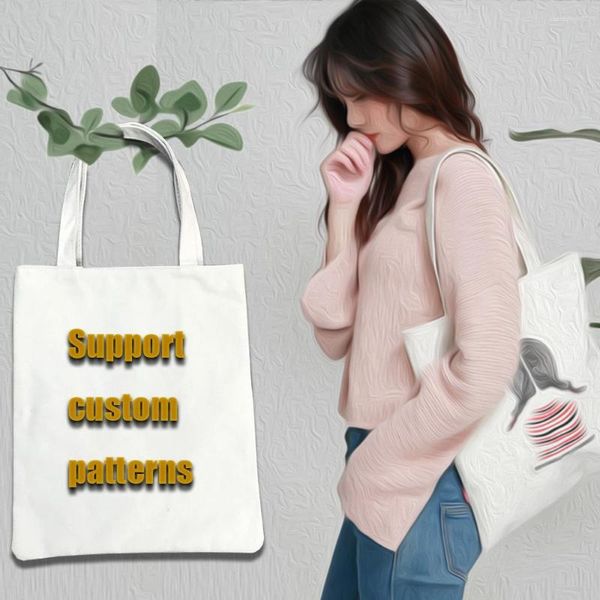 Einkaufstaschen F-ROPA Literarische Schulter Mode Einfarbig Casual Outdoor Tasche Leinwand Handtasche Harajuku Baumwolle Benutzerdefinierte Muster