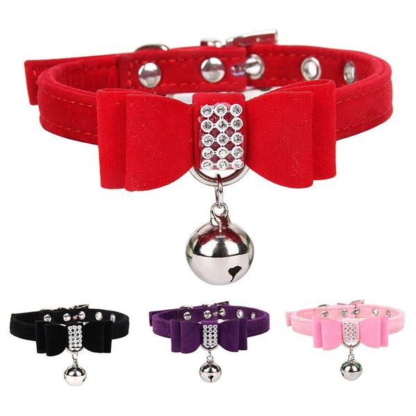 Verstellbare Schleife, individuelles Katzenhalsband, Sicherheits-weicher Samt mit Glöckchen, Hundehalsband, kostenlose Gravur, Halskette für Welpen und Kätzchen