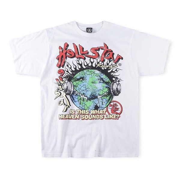 T-shirt de roupas de moda de grife High Street Hellstar Studios Globe T-shirt de manga curta estampada para homens e mulheres Rock Hip hop