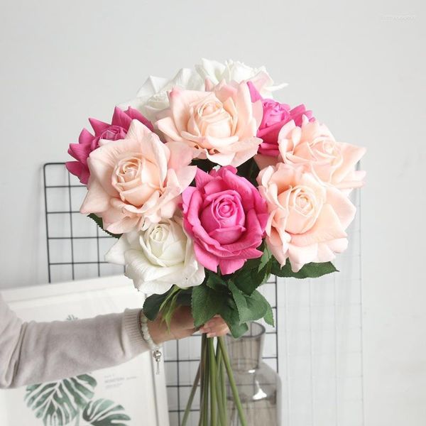 Dekoratif çiçekler 3pc 71cm nemli hissediyorum gül yapay lateks güller çiçek ev dekorasyon düğün yol kurşun evlilik gelin buket