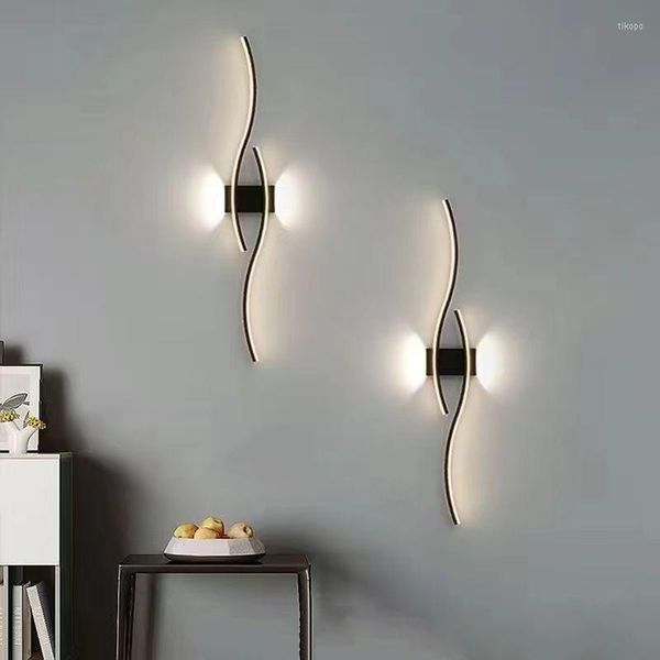 Wandleuchte, moderne einfache Lichter, LED, lange Streifen, Kurve, Gold, Schwarz, Weiß, Kunst, Innenbeleuchtung, Wohnzimmer, Schlafzimmer, Nachttischlampen