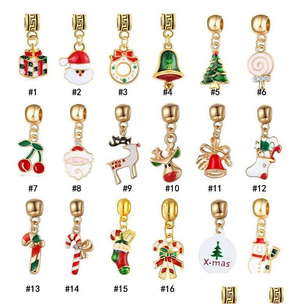 Charms Weihnachten Emaille Großes Loch Perlen Charm Baum Weihnachtsmann Girlande Glocke Anhänger Für Armband Modeschmuck Machen Drop Delive Dhvew