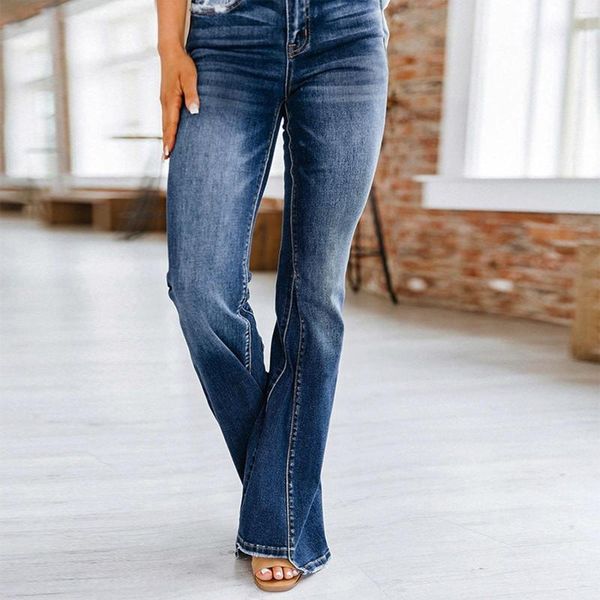 Jeans da donna Taglie forti Denim Solido Vita alta Stretch Trim Flare Y2k Vintage per abiti anni '90 da donna