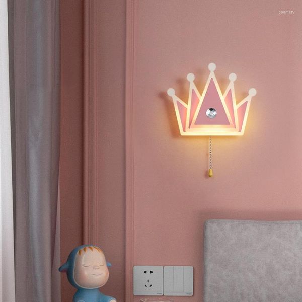Luminária de parede quarto princesa infantil nórdico cabeceira coroa em forma de coração led simples moderno criativo quarto borboleta