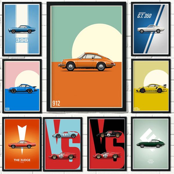 Cartoon Vintage Cars Canvas Malerei Poster Rennwagen AE86 GT3 Wandkunst Dekor Gemälde Raum Wand Leinwand Poster Boy Schlafzimmer Malereien Geschenk für Freunden ungerahmt