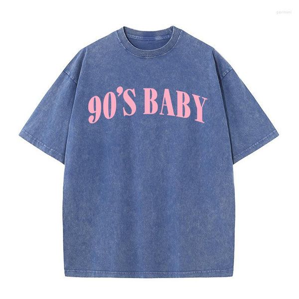 Camisetas masculinas dos anos 90, rosa bebê, letras, estampas engraçadas, camisetas masculinas, algodão, roupas de luxo, camiseta de manga curta, moda, camisetas soltas, blusas de moletom