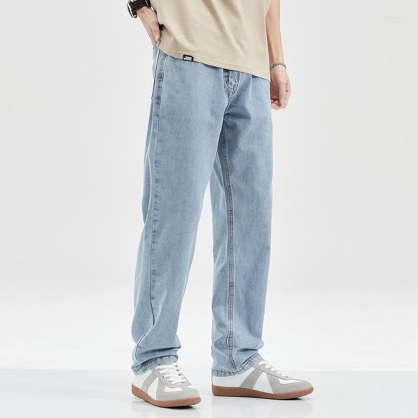 Männer Jeans 2023 Sommer Streetwear Baggy Männer Koreanische Mode Lose Gerade Breite Bein Hosen Männliche Marke Kleidung Schwarz Hellblau