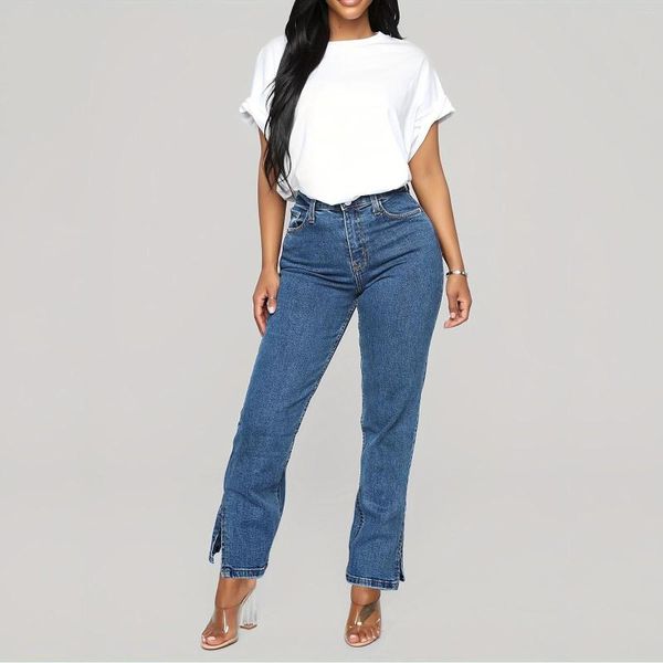 Jeans da donna Pantaloni cargo da donna estivi Vita alta Pantaloni con tasche dritte in denim con spacco speciale Pantaloni Jean Streetwear