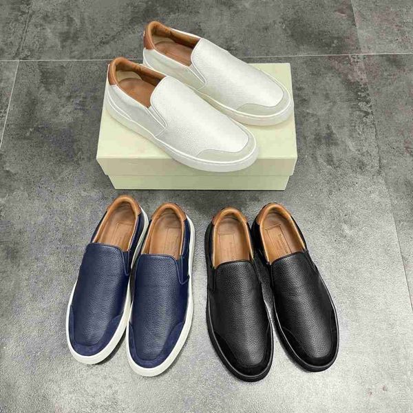 Sapatos Masculinos Slip-on Sapatos Casuais Couro de Vaca Grained Cor Contraste Capa Slip On Sapatos de Motorista Ultra Leves