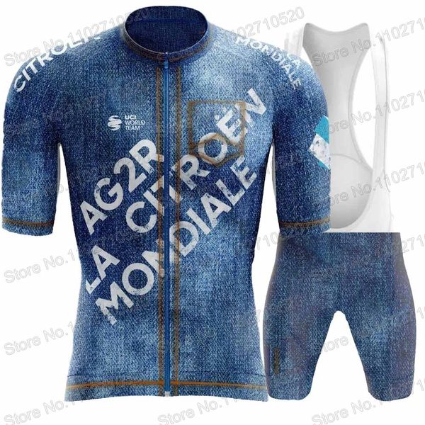 Conjuntos de Camisas de Ciclismo Azul AG2R Conjunto de Equipe Manga Curta Verão Masculino Estrada TDF Roupas Camisas Bicicleta Calção Bib MTB Desgaste Ropa 230706