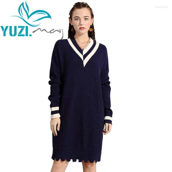 Casual Kleider Kleid Weiblich 2023 Yuzi.may Boho Baumwolle Wolle Winter V-ausschnitt Farbblöcke Stricken Vestidos A82198 Vestido