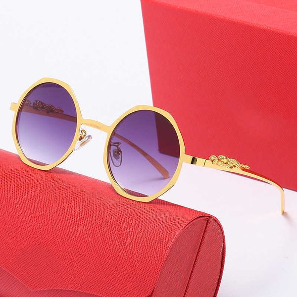 Moda carti top óculos de sol tendência polígono Óculos de sol moda feminina novo metal cabeça de leopardo óculos personalizados masculinos com caixa original