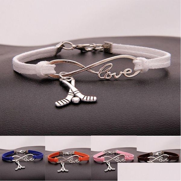 Charm Bracelets New Hockey Sports Bracelet Vintage Infinity Love Veet Rope Wrap Lobster Bangle Wristband For Women Men S Fashion Jew Dhvt6