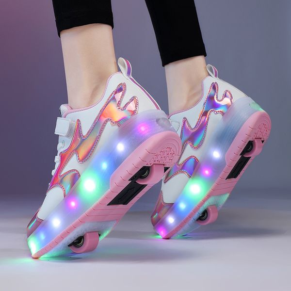 Sneakers Kids LED LED USB Ricarica scarpe a rulli che brillano sneaker luminose con ruote per bambini SCATURE SCATURE PER RAGAZZE GIORNI 230705